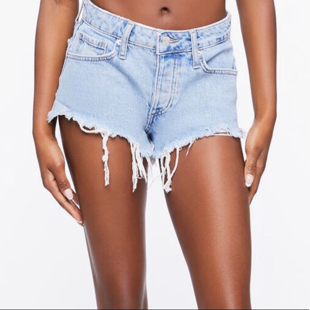 Forever 21 Frayed Raw-Cut Denim Shorts